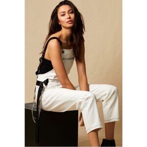 Choosy White Waxed Vegan Leather Buckle Strap Chain Accent Overall Size XSmall